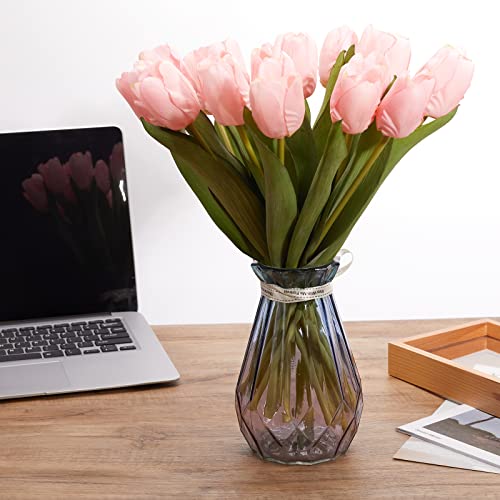 20PCS Artificial Tulips Real Touch Faux Flower Moisturizing Tulips for Photography Ornaments Home Garden Wedding Party Decor Fake Flowers (Pink) - color: Pink
