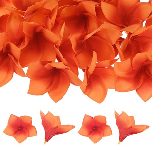 M METERXITY 10-Pack Artificial Plumeria Flowers, Fake Silk Heads Flower Hawaiian Plumeria Petal for DIY Crafts/Dress/Wedding/Party Decoration [Orange, 3.9"/ 10cm] - color: Orange