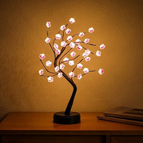 Cherry Blossom Tree Lamp, 18inch 36 Led Bonsai Tree Lights, Battery/USB Operated Japanese Decor Night Lights for Teacher Appreciation Graduation Back to School Bedroom Home Gift Idea,Warm White - size: 1ft 3in
