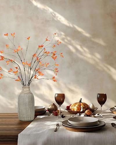 DuHouse 24" 5Pcs Artificial Ficus Branches Artificial Fall Greenery Stems Branches for Vase Filler Home Decor Table Centerpieces Garden Decoration(Orange) - color: Orange, size: 24"
