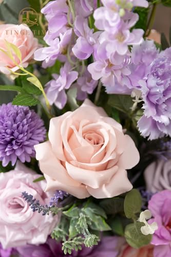 TINGE TIME Free-Standing Artificial Flower Set of 2, Table Centerpiece with Rubber Pad, Silk Fake Flower for Wedding Centerpiece Archway Aisle Welcome Entrance (Violet & Misty Rose) - color: Violet & Mistyrose