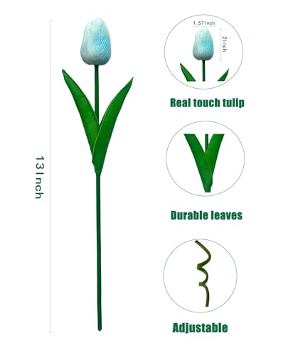 15 Pcs Fake Tulips Artificial Flowers Real Touch PU Faux Flowers Tulip Stems for Wedding Bouquet Floral Arrangement Home Party Office Decorations Mother's Day - color: Ice Blue