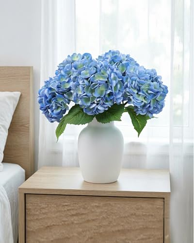 21in Hydrangea Artificial Flowers 3Pcs: Real Touch Latex Lifelike Large Hydrangea Flowers for Wedding Centerpieces, Bouquets & Home Party Decor (Blue) - color: Blue, size: 3Pcs