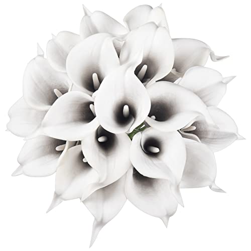 DuHouse 20Pcs Artificial Calla Lily Flower Real Touch Latex Flowers for DIY Wedding Bouquet Party Home Decor (Black White) - color: Black White, size: 20pcs