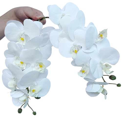 FagusHome 8 Pcs Artificial Phalaenopsis Flowers 32 Inch Artificial Orchid Flowers Fake Flowers Stem Plants for Home Décor (White) - color: White