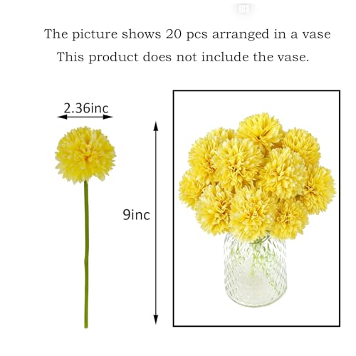 20Pcs Yellow Chrysanthemums Artificial Flowers Fake Silk Ball Flowers Mums Bouquets Arrangements Wedding Party Decor St Patricks Day Home Garden Table Centerpieces DIY Floral (Yellow) - color: Yellow