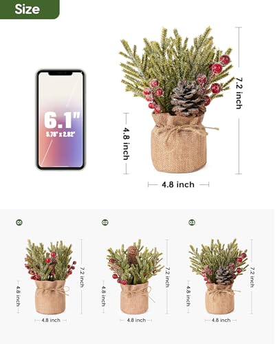 Velener Artificial Christmas Flowers for Outdoor-3 Pcs Faux Pine Branches with Red Berries & Pinecones, Fake Christmas Greenery Stems with Burlap Bag Vase, Winter Norfolk Pine Branches for Indoor - color: Green