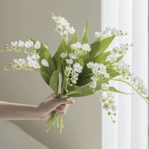6 Branch Lily of The Valley Artificial Flowers, Lily of The Valley Plastic Flower ，Wind Chime Orchid Outdoor Bridal Wedding Bouquet for Home Garden Party Wedding Decoration (White) - color: White