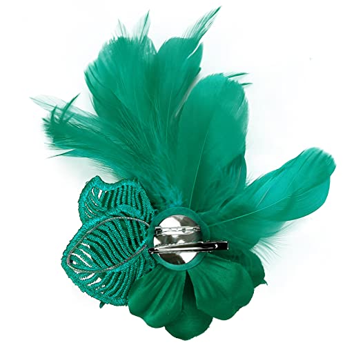 Song Qing Women's Fascinator Feather Flower Pin Brooch Corsage Bridal Hairband Derby Hat Cocktail Party Wedding - color: A8 Green