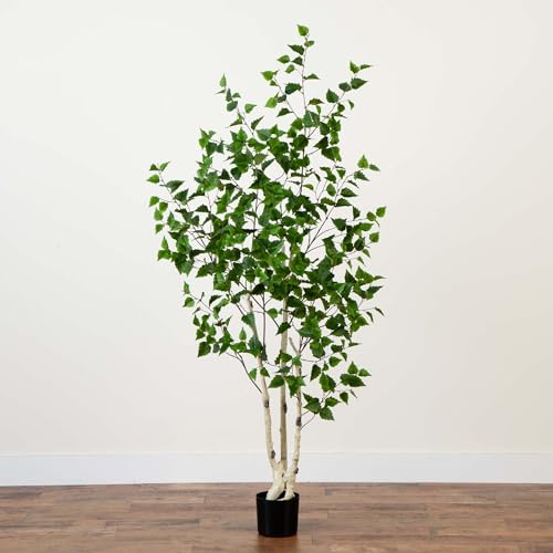 Nearly Natural 6ft. Artificial Birch Tree with Real Touch Leaves - size: 6ft