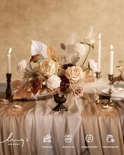 Ling's moment Artificial Flowers, 25Pcs 3" Roses in Walnut Brown Shades, Realistic DIY Foam Floral Decor for Wedding Bouquets/Centerpieces, Outdoor Party Backdrops, Room/Table, Garden/Pot Decorations - color: Shades of Earth Tones, size: 25Pcs