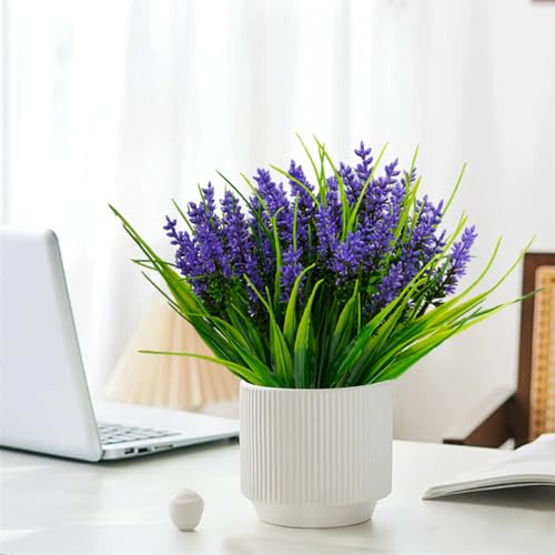 MERIXMAS 24 Bundles Artificial Plants Flowers Outdoor, Faux Lavender Flowers with Monkey Grass, UV Resistant Plastic Faux Plants for Indoor Outdoor Window Patio Hanging Planter Home Decor