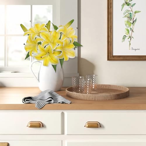 Artificial Tiger Lily Silk Flowers - 3 Pcs Faux Lily Flower 14.9" Fake Lilies Bouquets Faux Stargazer Lilies Stem with 6 Heads & 3 Buds for Indoor Outdoor Home Table Wedding Decor (Bright Yellow) - color: Bright Yellow
