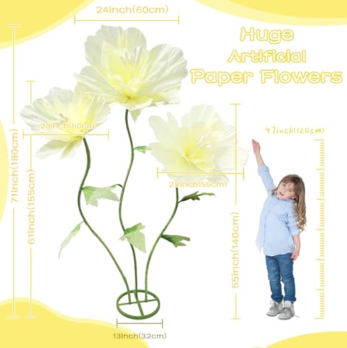 Giant Artificial Paper Flowers Decorations, Large Faux Floral Decor Huge 3D Flower for Wedding Home Office Christmas Birthday Party Banquet Background Shop Window Display Photographic Props, Yellow - color: Yellow