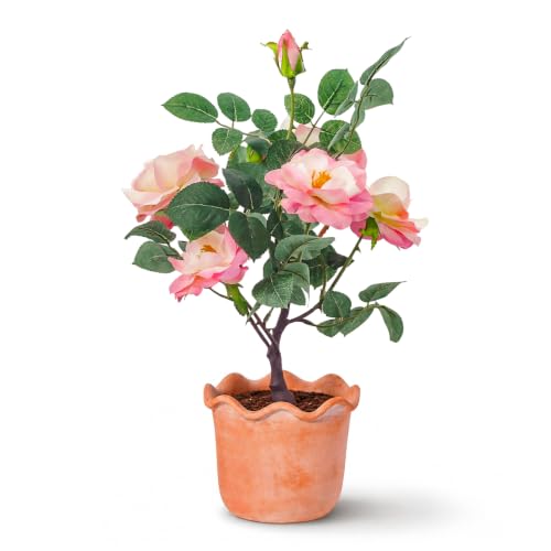 19 Inch Artificial Camellia Tree - Realistic Camellia Plant with Terracotta Pot,Adjustable Stem Low Maintenance Indoor Outdoor Decor for Living Room and Office（Pink） - color: Pink