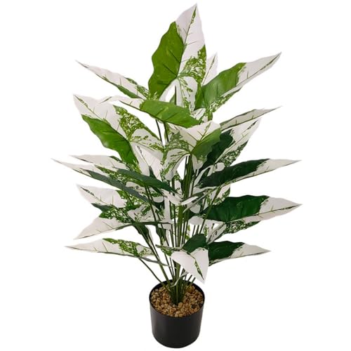 Aglaonema Plant with Variegated Green and Red Leaves, Fake Tree Leaf Simulation Flower Bonsai for Party Decoration Artificial Plants Floor Home Room Decor Ornament (White No Flowerpot, 85cm) - color: White No Flowerpot, size: 85cm