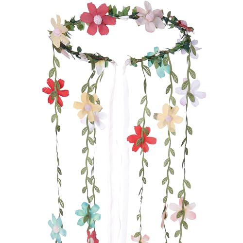Colorful Fairy Flower Headpiece, Bohemian Hippie Daisy Floral Headband, Forest Vine Flower Crown for Women Bridal Wedding Boho Renaissance Party Costume Cosplay Accessory - color: Multicolor 1