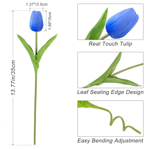 Beferr 18pcs Tulips Artificial Flowers Faux Tulip Real Touch Fake Flowers Bouquets Arrangements for Mothers Day Easter Spring Flowers Gifts Home Table Decor Blue - color: R-18pcs-1colors-blue, size: 18PCS
