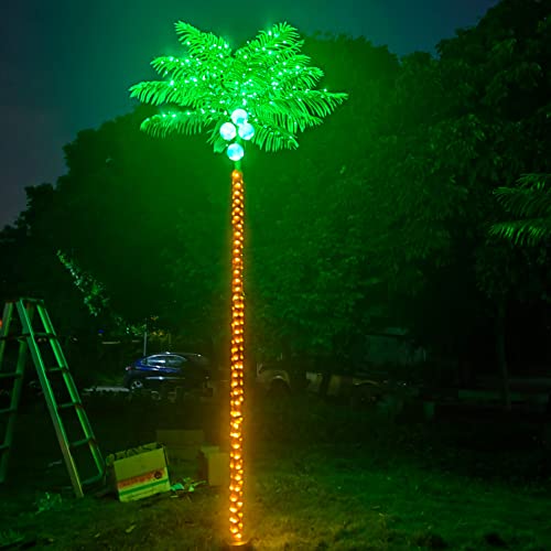 Fairyrain Artificial Palm Tree 9.5FT 305Led Outdoor Lighted Palm Trees | Metal Heavy Duty Palm Tree for Outside Patio Tropical Decorations Party Hawaiian Jungle Christmas Nativity Beach Garden Park - size: 9ft 6in