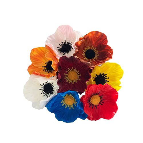 Rikyo 10 Stem 11" Bouquets Artificial Flowers Poppy Flowers,Outdoor UV Resistant No Fade PU Fake Wild Flowers for Table Centerpiece Vase,Wedding Holding Flowers Backdrop Arch Wall (10 Color) - color: 10 Color