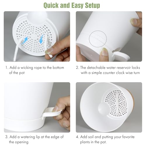 WSMKSZ 4 inch Self Watering Pots for Indoor Outdoor Plants, 6 Pack Plastic Flower Planters with Drainage Holes and Removable Saucers, Plant Pots with Wicking Rope, Modern Decor, White - color: White, size: 4inch 6pcs