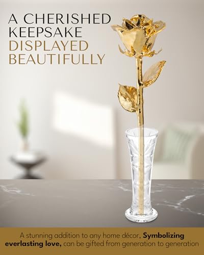 Forever Rose 24K Gold Dipped Real Rose – Handmade, Long-Lasting Preserved Flower in Glass Vase & Gold Box, Romantic Gift for Anniversary, Valentine's, Mother's Day, Birthday, Wedding, Wife, Girlfriend - color: Vase Combo