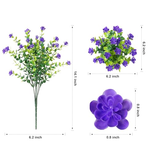 HyeFlora 20 Bundles Artificial Fake Outdoor Plants Flowers for Spring Decoration, UV Resistant Realistic Purple Plastic Flowers Faux Plant Monkey Grass for Planter Home Garden Porch Patio Window Box - color: 12pcs Purple Monkey Grass+8pcs Purple Flowers