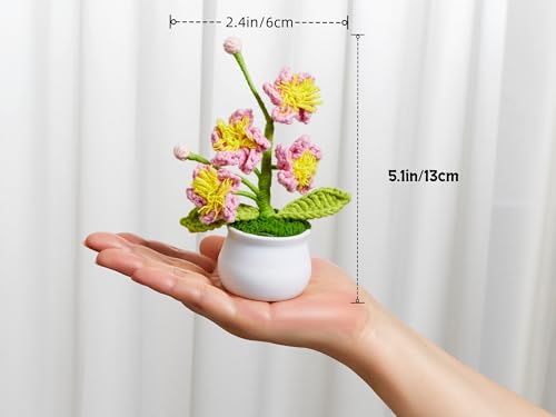 Handmade Pink Crochet Flowers Cute Potted Flower Plants, Gifts for Women, Birthday, Teacher, Anniversary, Valentines, Graduation, Decor for Desk, Home Room Office Decoration(Cherry Blossom) - color: Pink Cherry Blossom