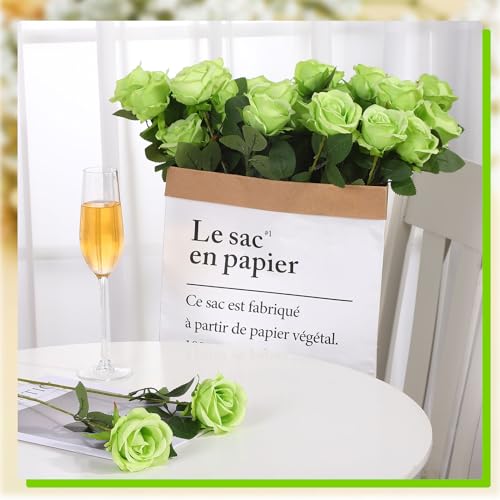 36 Pcs Silk Green Rose Bouquet Bridal Artificial Flowers,Fake Rose Long Stem Realistic Flowers Bulk for Wedding Bouquet Ball Arrangement Centerpiece Party Decor - color: Light Green