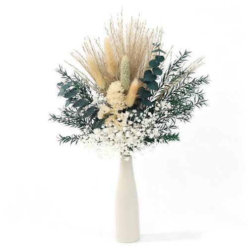 xin's convey Dried Flower Bouquet with Ceramic Vase, Pampas, Wedding Party Decoration, Farmhouse Decor, Wedding Table Centerpiece. (Green) - color: Green