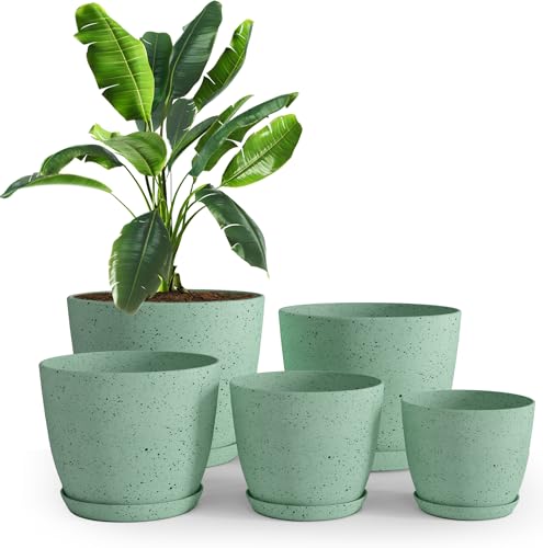 Utopia Home - Spotty Plant Pots Indoor with Drainage - 7/6.6/6/5.3/4.8 Inches Flower Pots - 5 Pack Plastic Planters - Ideal for Stocking Stuffers - (Speckled Mint, Pack of 5) - color: Speckled Mint, size: Pack of 5