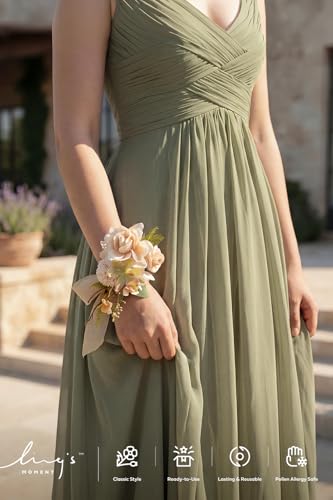 Ling's moment 2pcs Prom Wrist/Shoulder Corsage Artificial Flower, Girl/Mother Homecoming/Wedding Corsage Wristlet Décor, etc. Sand Beige - color: Pk-sand Beige