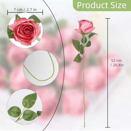 12Pcs Hot Pink Roses Artificial Flowers Vintage Silk Fake Roses with Stem for Vases Realistic Faux Roses Bouquet for Wedding Table Centerpieces Home Decorations DIY Party Arrangements (Hot Pink) - color: Hot Pink