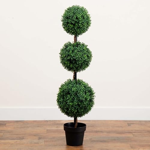 Nearly Natural 4ft. Artificial Triple Ball Boxwood Topiary Tree (Indoor/Outdoor) - size: 4ft