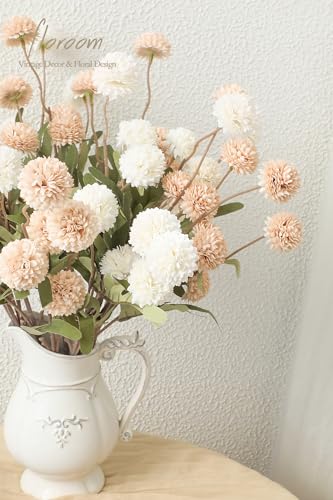 Floroom 9pcs Beige Ivory Mix Faux Silk Mums Artificial Flowers, Bulk Fake Small Mini Chrysanthemums with Stems for DIY Wedding Centerpieces Floral Arrangements Vase Fillers Home Decorations - color: Beige & Ivory, size: 9pcs