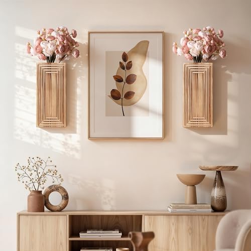 Wooden Wall Planter Vase,2 Pack Hanging Planter for Indoor Fake Plants Modern Boho Farmhouse Wall Art Decor for Home Indoor Kitchen Modern Farmhouse Bathroom Living Room Dining Room(Brown) - color: Brown