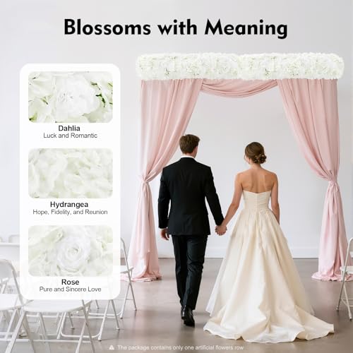 1-Meter Flower Arrangement, Decorative Artificial Flower Row Greenery Garland Silk Floral Panel for Party Wedding Background Decor White