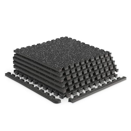Marcy EVA Foam Interlocking Flooring Mat High Density Non-Slip Tiles for Fitness Equipment, Workout Cushion and Floor Protection - color: Multi - 0.75 Inch - Rubber Top 6 Tiles (24 Sq Ft)