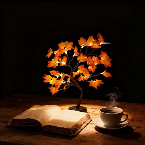 Lighted Artificial Fall Maple Trees with Lights, USB/Battery Autumn Decor Fall Decorations for Home，Thanksgiving Decorations Fall Home Decor - style: maple