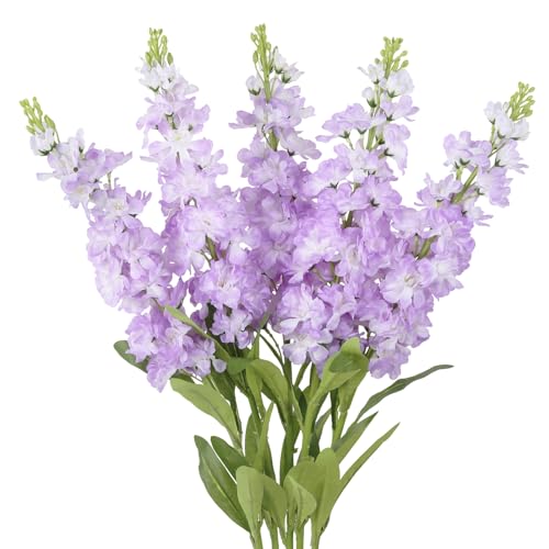 Light Purple Delphinium Artificial Flowers 5PCS Silk Flowers with Stems Snapdragon Long Stem for Tall Vase Home Wedding Centerpieces Decor (Light Purple) - color: Light Purple