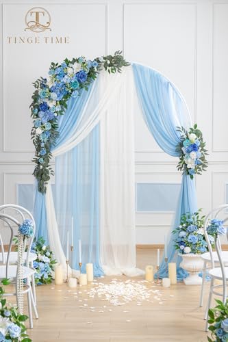 TINGE TIME Wedding Arch Flowers Kit - Deluxe 5pcs Artificial Floral Swag with 3 Sheer Drapes, Realistic Silk Flower Arrangements for Wedding Ceremony Arbor Backdrop Reception Party Home Decor - color: Provenceblue