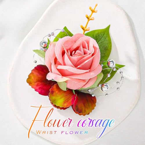 Rose Wrist Corsage Prom Corsages Wristlet Bridal Hand Flower for Women and Girls (Pink) - color: Pink