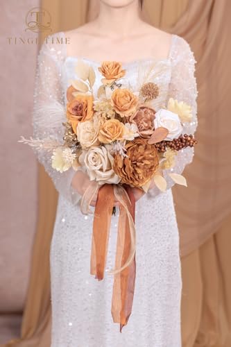 TINGE TIME Silk Fake Flowers Combo, Fake Foam Roses with Stems for DIY Wedding Bouquets Centerpieces Baby Shower Party Home Decorations(Nude Color & Pale Coffee) - color: Nude Color & Pale Coffee