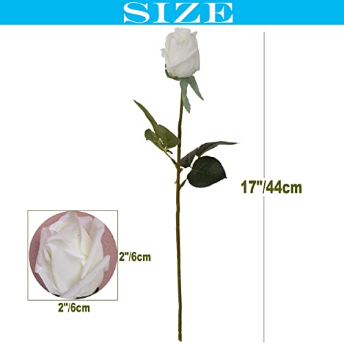 12pcs Half Opened Artificial Rose Buds,17 Inch Real Touch Silk Roses with Partially Opened Flowers, Artificial Flower for Home Décor Centerpiece Wedding Bouquet,White - color: White