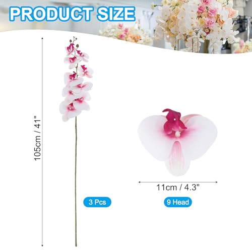 PATIKIL Artificial Orchid Stems 41", 3 Pack 9 Heads Faux Phalaenopsis Flowers Real Touch Fake Orchid Flower Branch for Vase Home Wedding Decoration, White Purple - color: White Purple