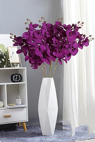 38 Inch Purple Flowers Faux Orchid 6 PCS Orchids Artificial Flowers Velvet Flowers Long Stem Artificial Flowers for Tall Vase for Home Wedding Decoration(Dark Purple) - color: Dark Purple