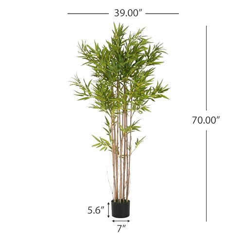 Christopher Knight Home Annas 70''H Artificial Tree Indoor, Artificial Bamboo Tree with Nursery Pot, Tropical Style Faux Tree with Black Plastic Pot, Artificial Plant for Home Office Decor, 1pcs,Green - color: Green/70''h
