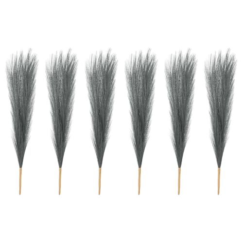 PATIKIL 17 Inch Faux Pampas Grass, 6 Pcs Boho Decor for Home Decoration Artificial Tall Fluffy Stems for Wedding Flower Party Vase Arrangement Centerpieces, Gray - color: Grey