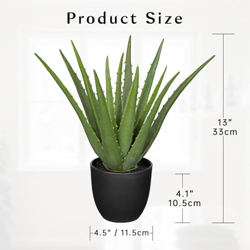 GnFlus Fake Succulent Aloe Vera Plants 13 Inch Large Artificial Succulents with Black Pot Faux Aloe Potted Plant for Desk Modern Home Office Bedroom Living Room Table Shelf Decor - color: Black-13"