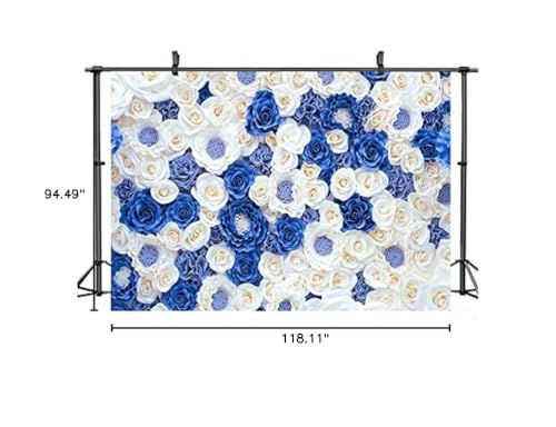 10X8FT Floral Backdrop Blue and White Roses Paper Flower Wall Decor Thin Vinyl Material Wedding Party Photography Background DH-87 - size: 10X8FT